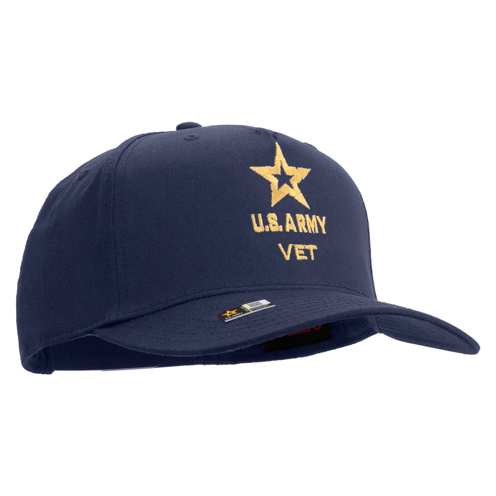 Star US Army Veteran Military Embroidered Solid Cotton Twill 5 Panel Prostyle Snap Cap