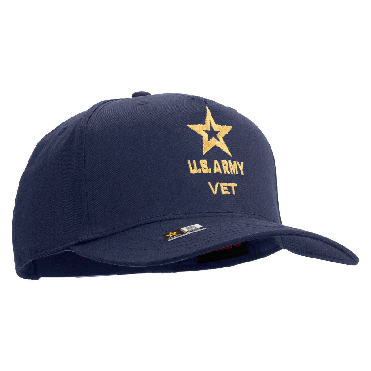 Star US Army Veteran Military Embroidered Solid Cotton Twill 5 Panel Prostyle Snap Cap