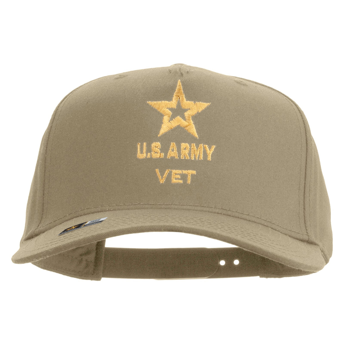 Star US Army Veteran Military Embroidered Solid Cotton Twill 5 Panel Prostyle Snap Cap