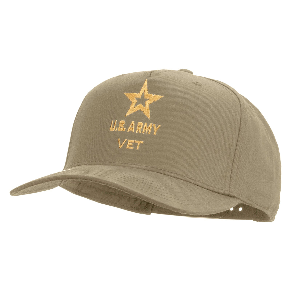 Star US Army Veteran Military Embroidered Solid Cotton Twill 5 Panel Prostyle Snap Cap