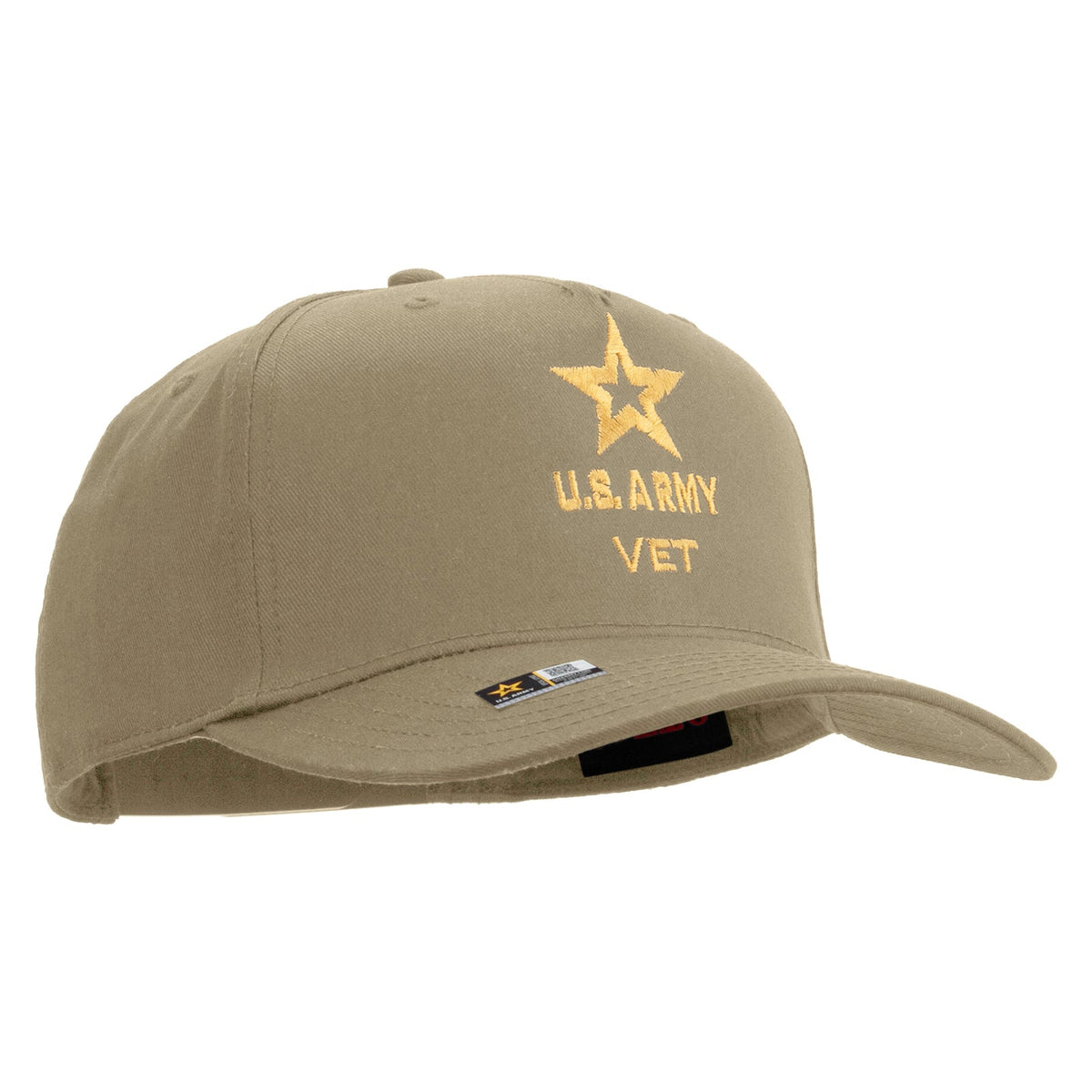 Star US Army Veteran Military Embroidered Solid Cotton Twill 5 Panel Prostyle Snap Cap