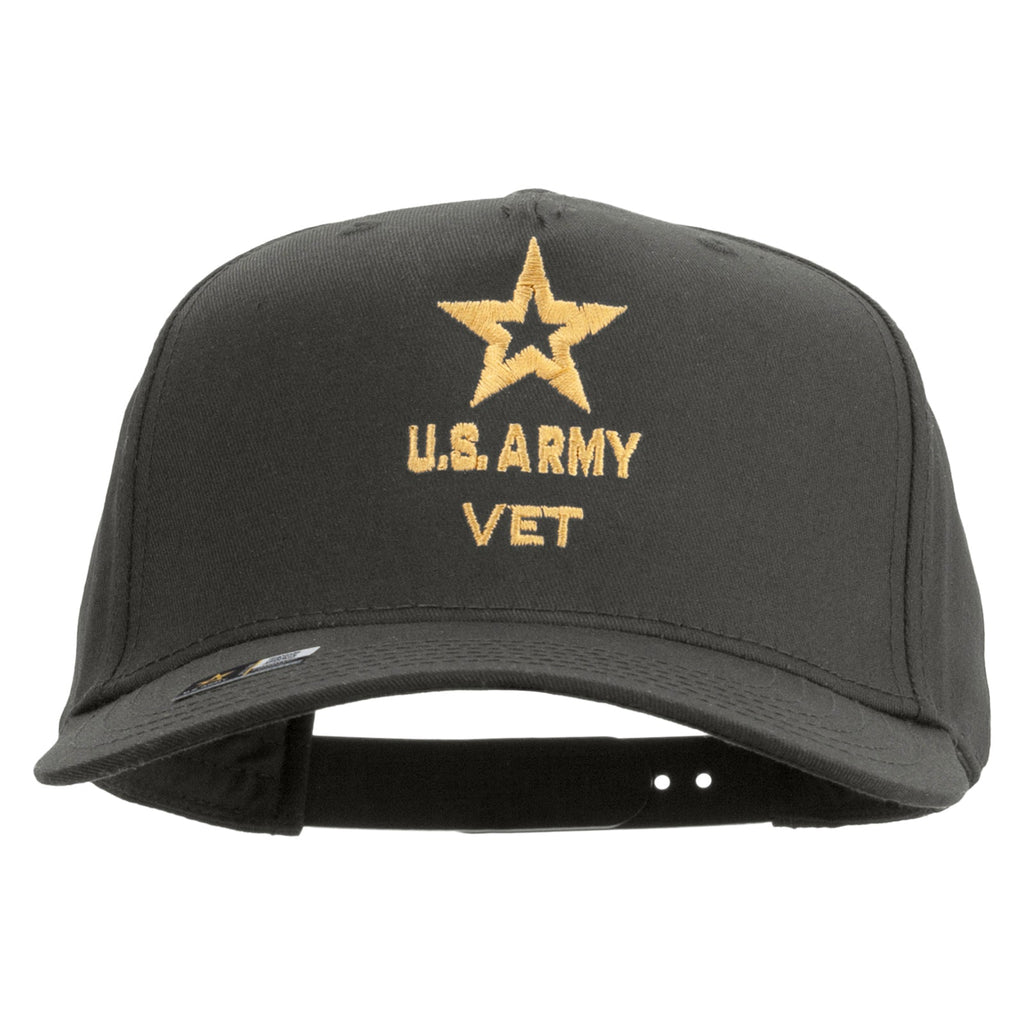 Star US Army Veteran Military Embroidered Solid Cotton Twill 5 Panel Prostyle Snap Cap