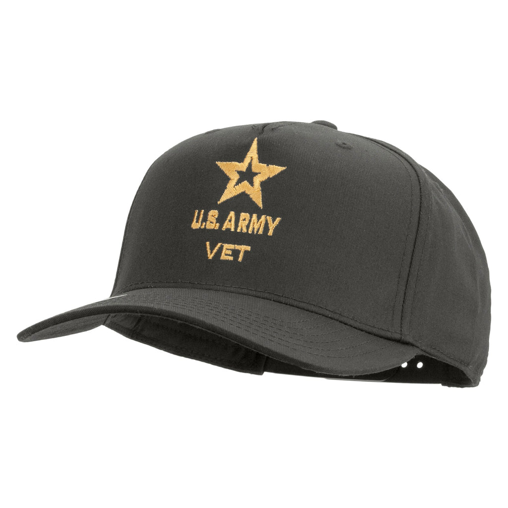 Star US Army Veteran Military Embroidered Solid Cotton Twill 5 Panel Prostyle Snap Cap
