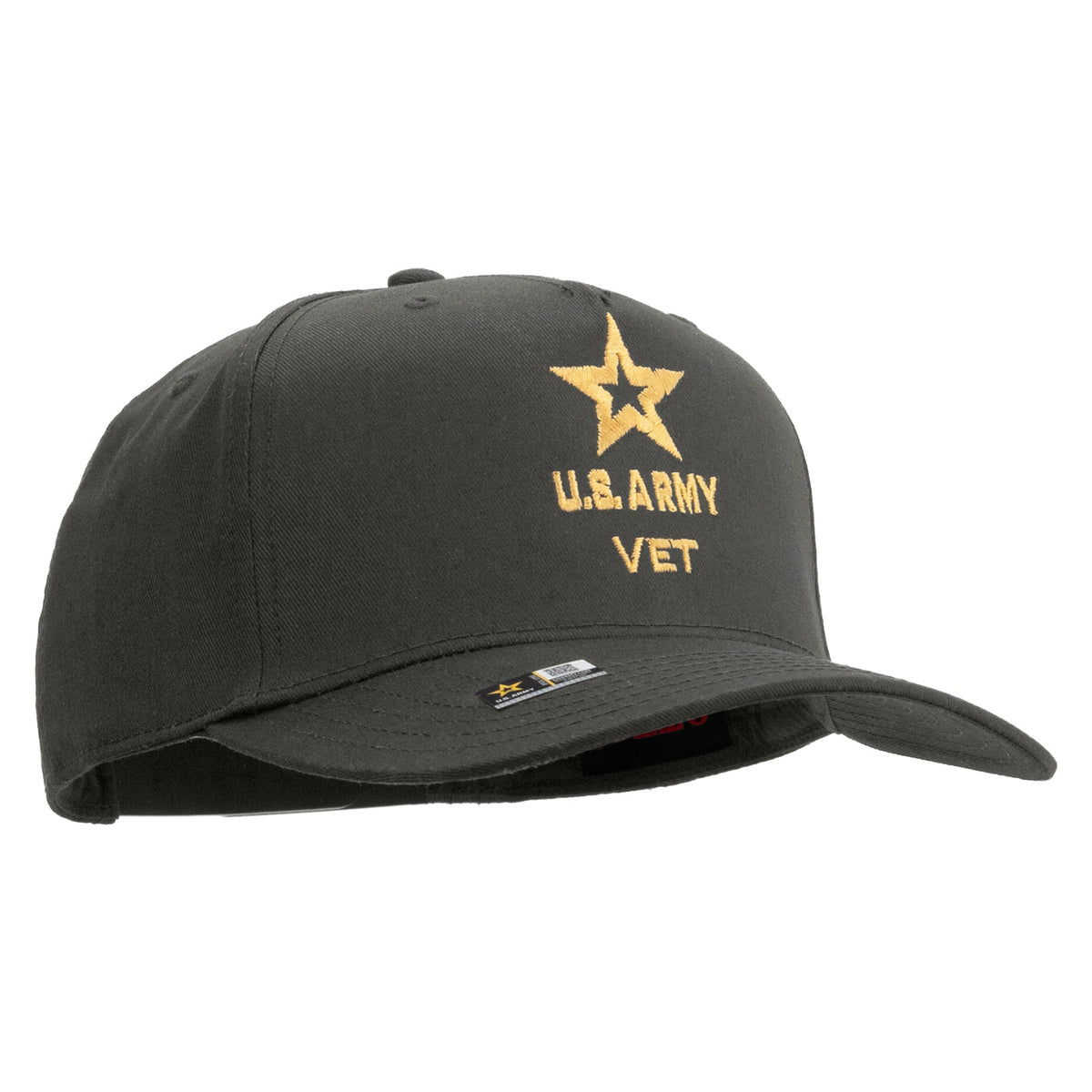Star US Army Veteran Military Embroidered Solid Cotton Twill 5 Panel Prostyle Snap Cap