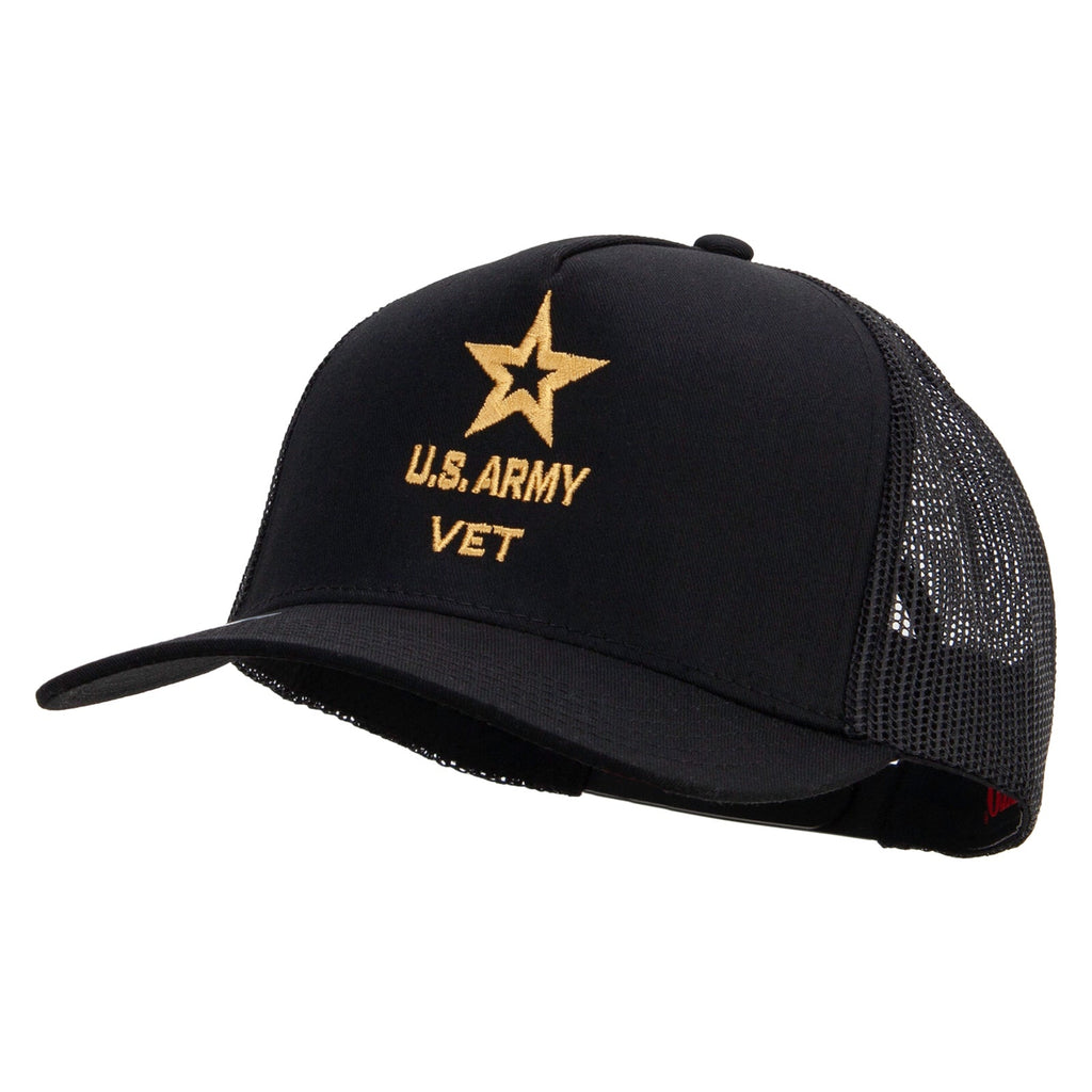 Star US Army Veteran Military Embroidered Solid Cotton Twill 5 panel Mesh Back Cap