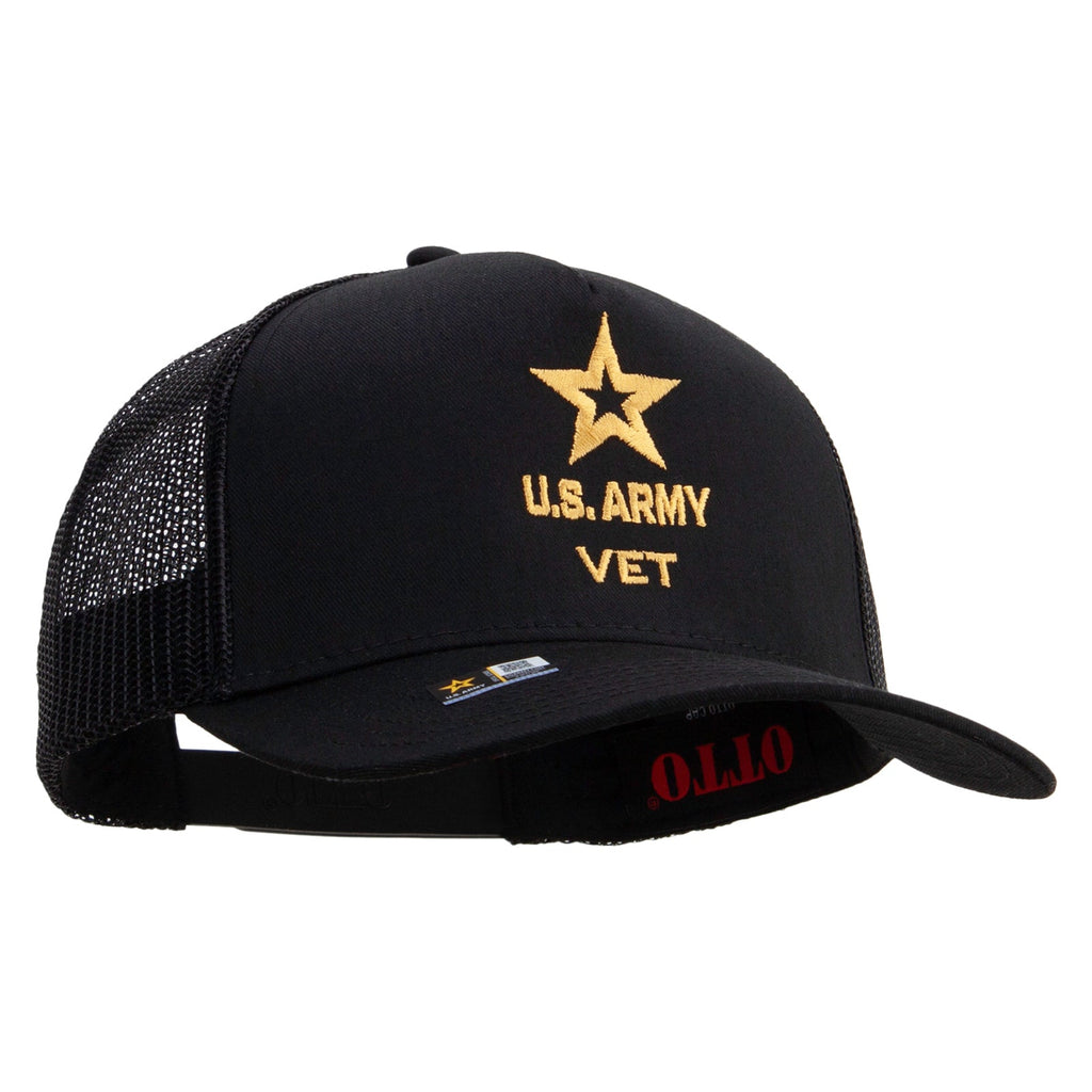 Star US Army Veteran Military Embroidered Solid Cotton Twill 5 panel Mesh Back Cap