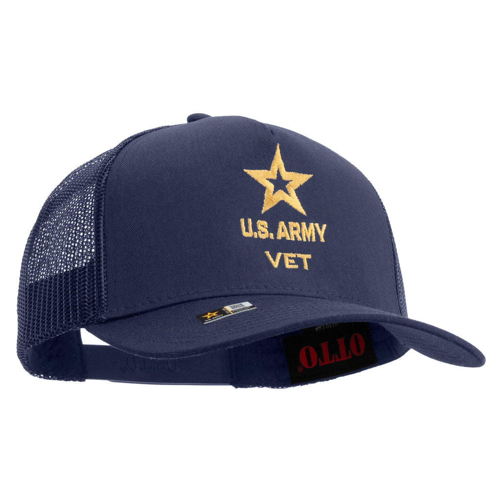 Star US Army Veteran Military Embroidered Solid Cotton Twill 5 panel Mesh Back Cap