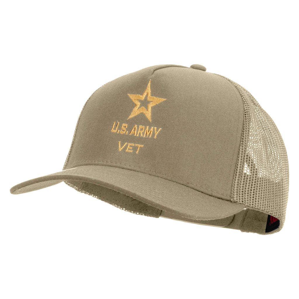 Star US Army Veteran Military Embroidered Solid Cotton Twill 5 panel Mesh Back Cap