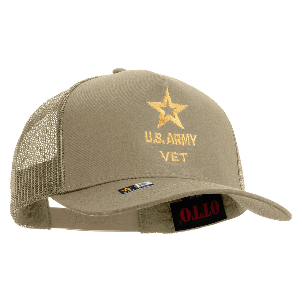 Star US Army Veteran Military Embroidered Solid Cotton Twill 5 panel Mesh Back Cap