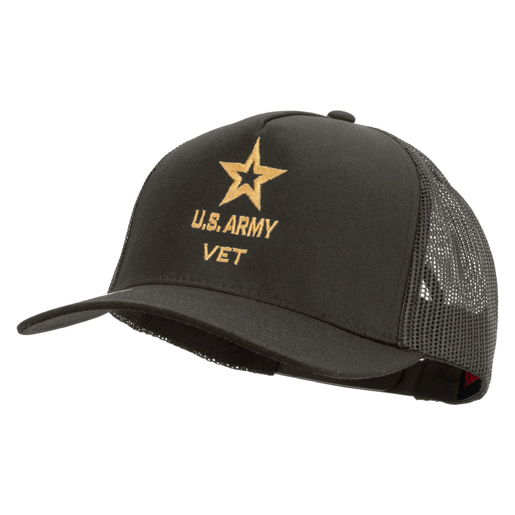 Star US Army Veteran Military Embroidered Solid Cotton Twill 5 panel Mesh Back Cap