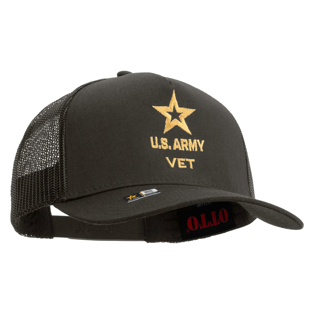 Star US Army Veteran Military Embroidered Solid Cotton Twill 5 panel Mesh Back Cap