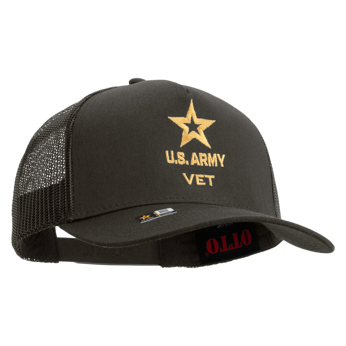 Star US Army Veteran Military Embroidered Solid Cotton Twill 5 panel Mesh Back Cap