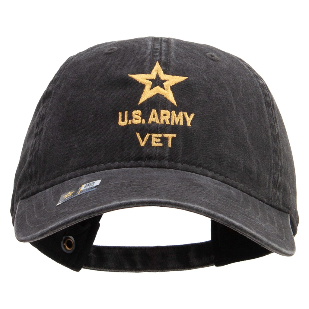 Star US Army Veteran Military Embroidered Washed Solid Pigment Dyed Cotton Twill Brass Buckle Cap