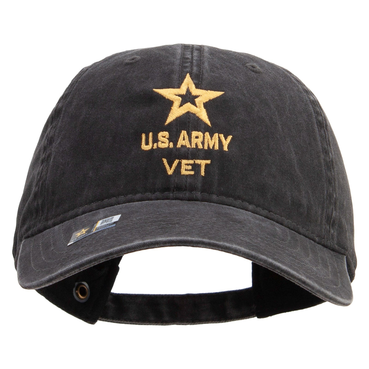 Star US Army Veteran Military Embroidered Washed Solid Pigment Dyed Cotton Twill Brass Buckle Cap