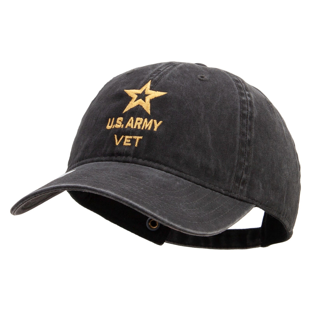 Star US Army Veteran Military Embroidered Washed Solid Pigment Dyed Cotton Twill Brass Buckle Cap