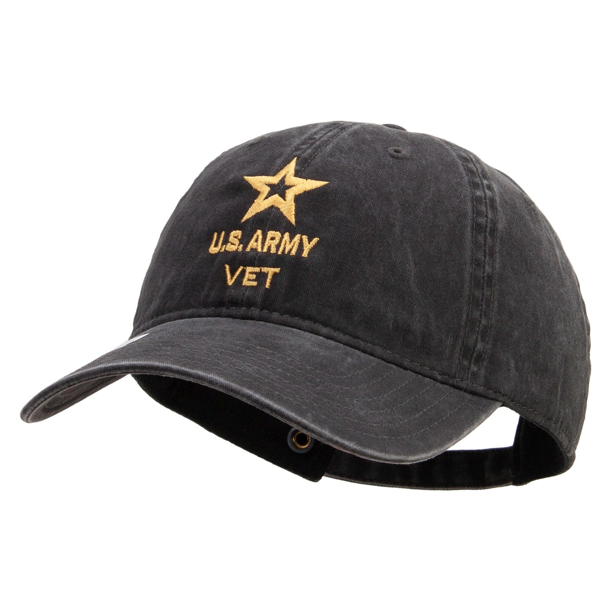 Star US Army Veteran Military Embroidered Washed Solid Pigment Dyed Cotton Twill Brass Buckle Cap