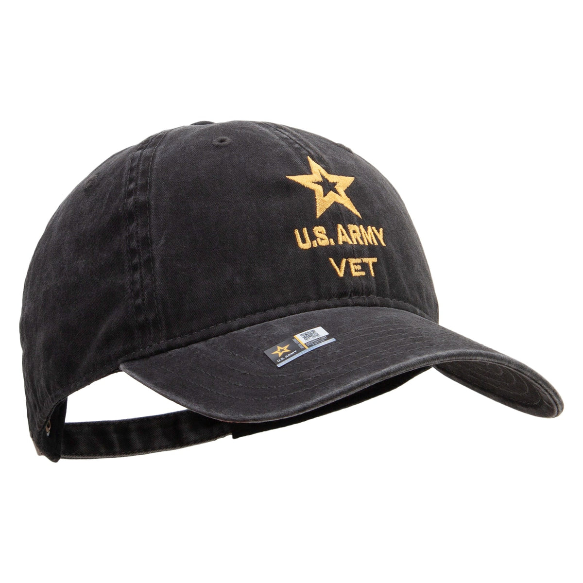Star US Army Veteran Military Embroidered Washed Solid Pigment Dyed Cotton Twill Brass Buckle Cap