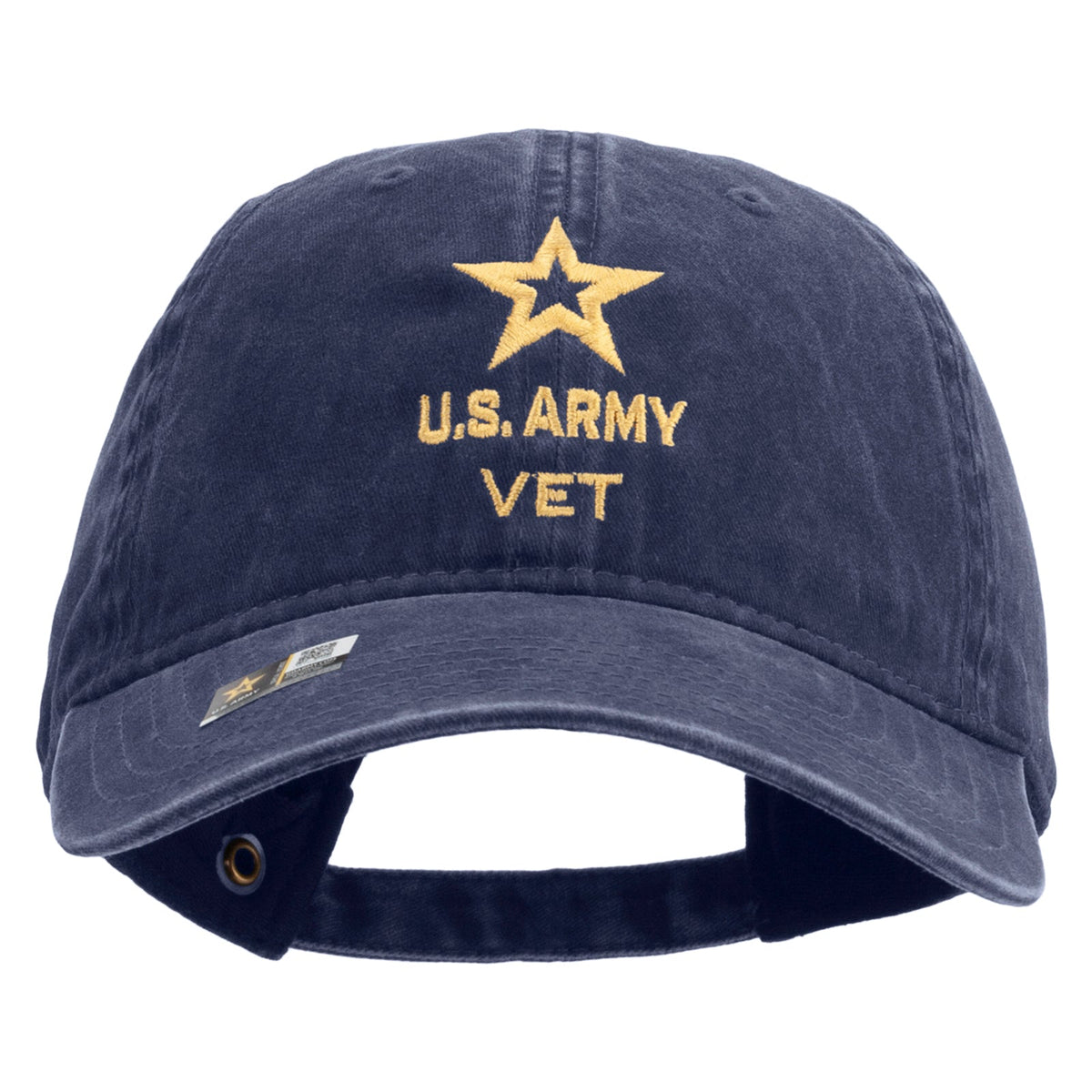 Star US Army Veteran Military Embroidered Washed Solid Pigment Dyed Cotton Twill Brass Buckle Cap