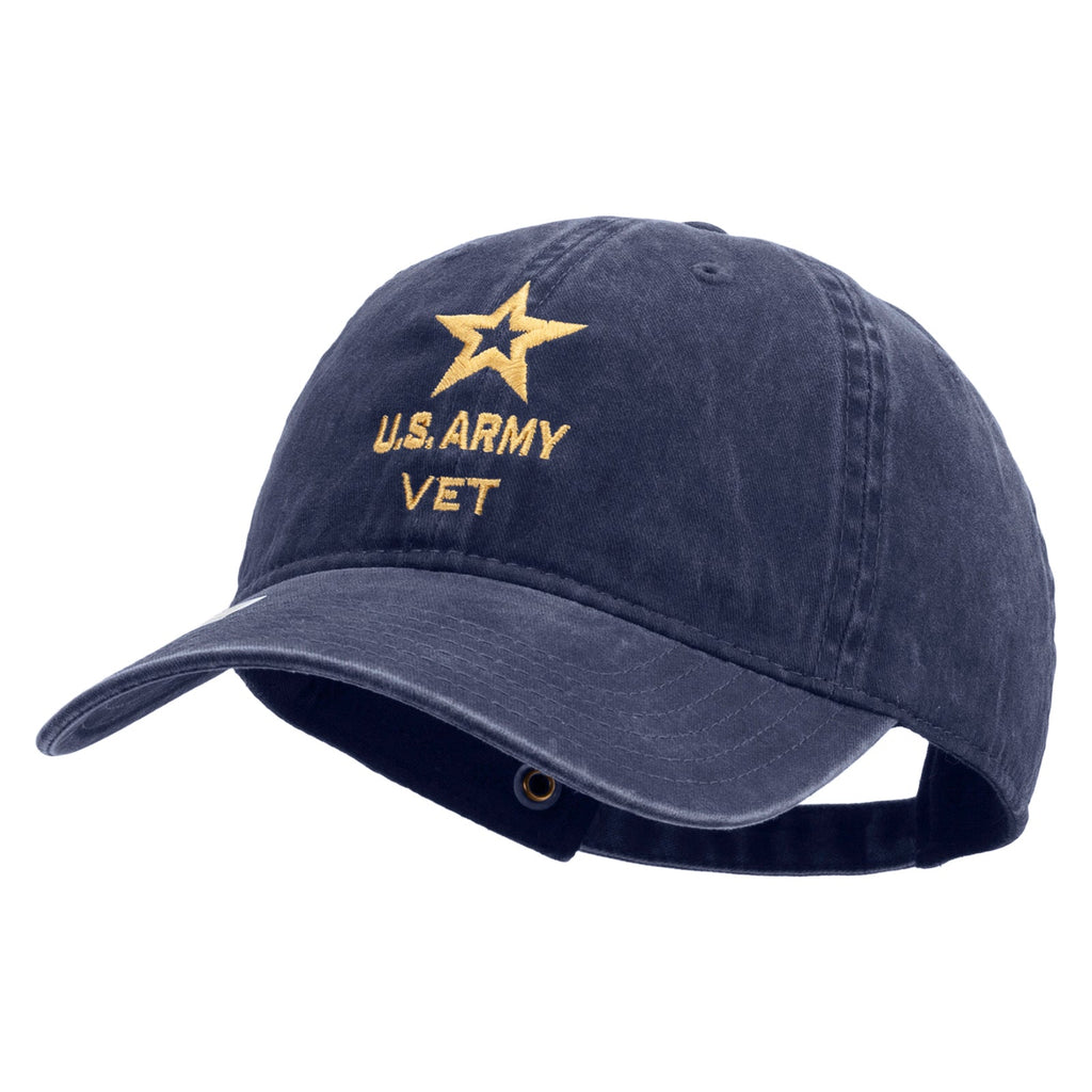 Star US Army Veteran Military Embroidered Washed Solid Pigment Dyed Cotton Twill Brass Buckle Cap