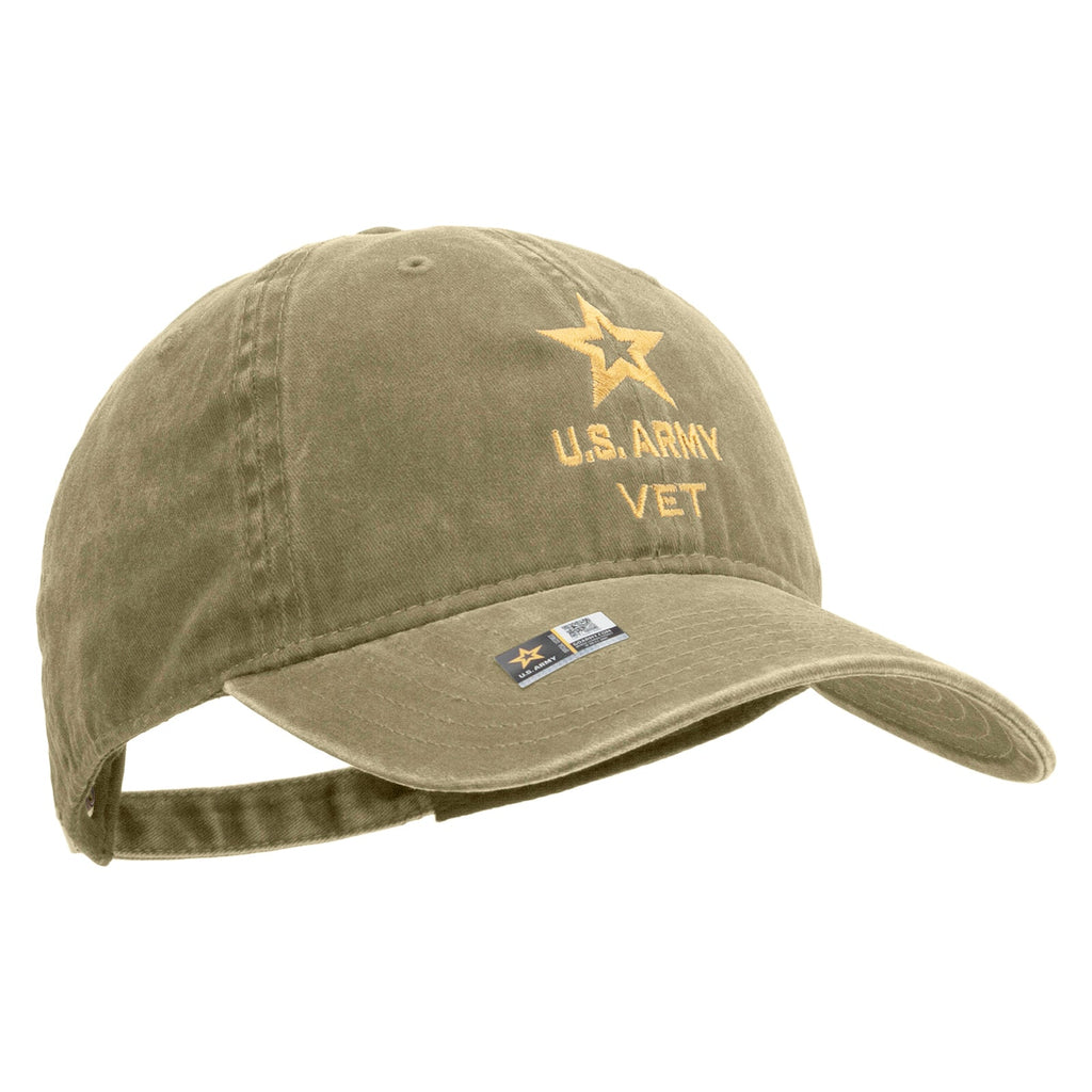 Star US Army Veteran Military Embroidered Washed Solid Pigment Dyed Cotton Twill Brass Buckle Cap