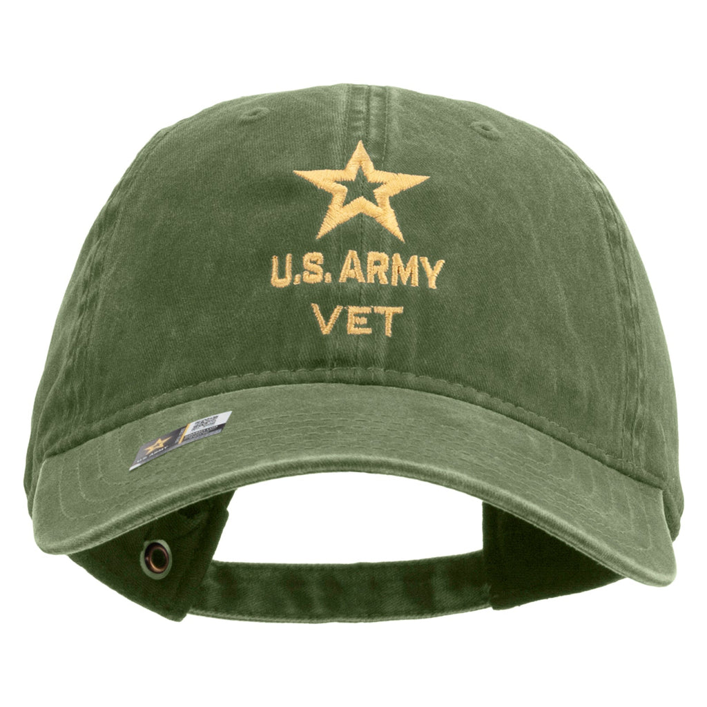 Star US Army Veteran Military Embroidered Washed Solid Pigment Dyed Cotton Twill Brass Buckle Cap