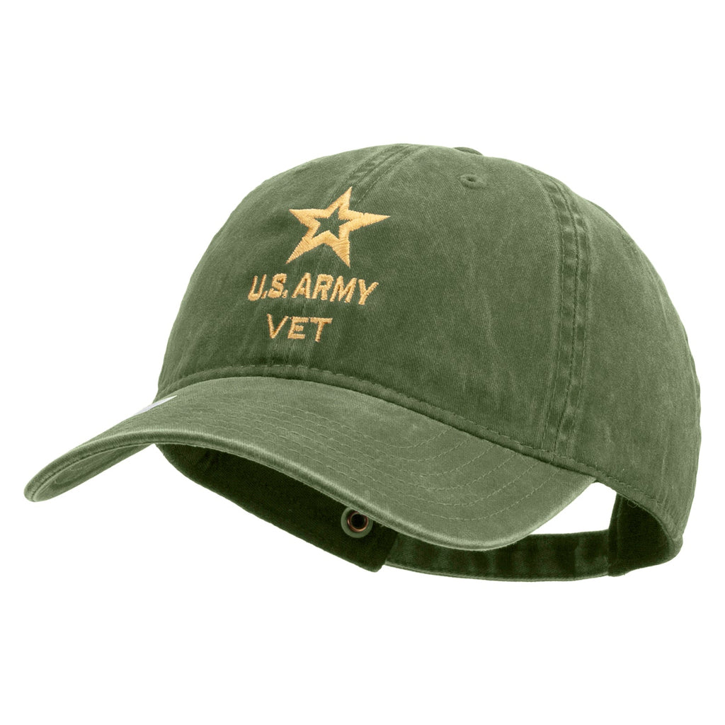 Star US Army Veteran Military Embroidered Washed Solid Pigment Dyed Cotton Twill Brass Buckle Cap