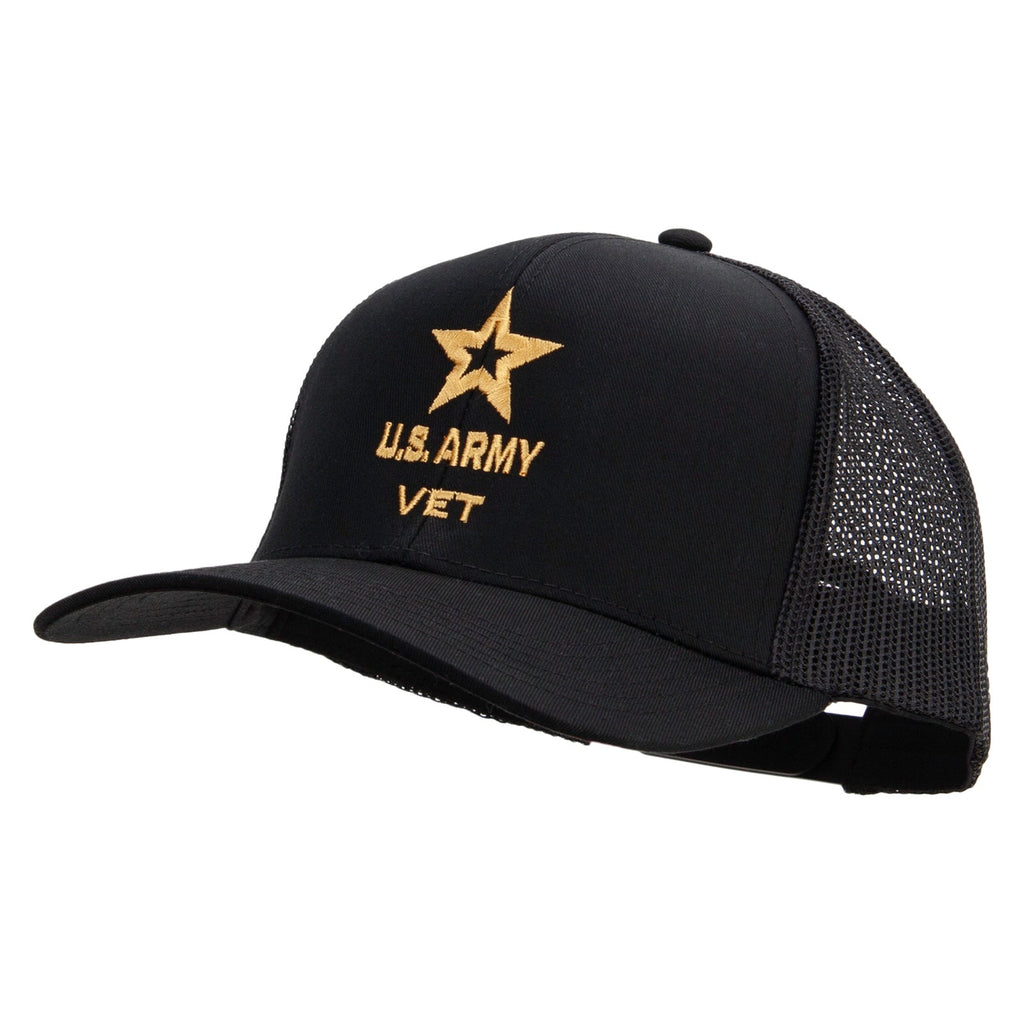 Star US Army Veteran Military Embroidered Solid Cotton Twill Mesh Prostyle Cap