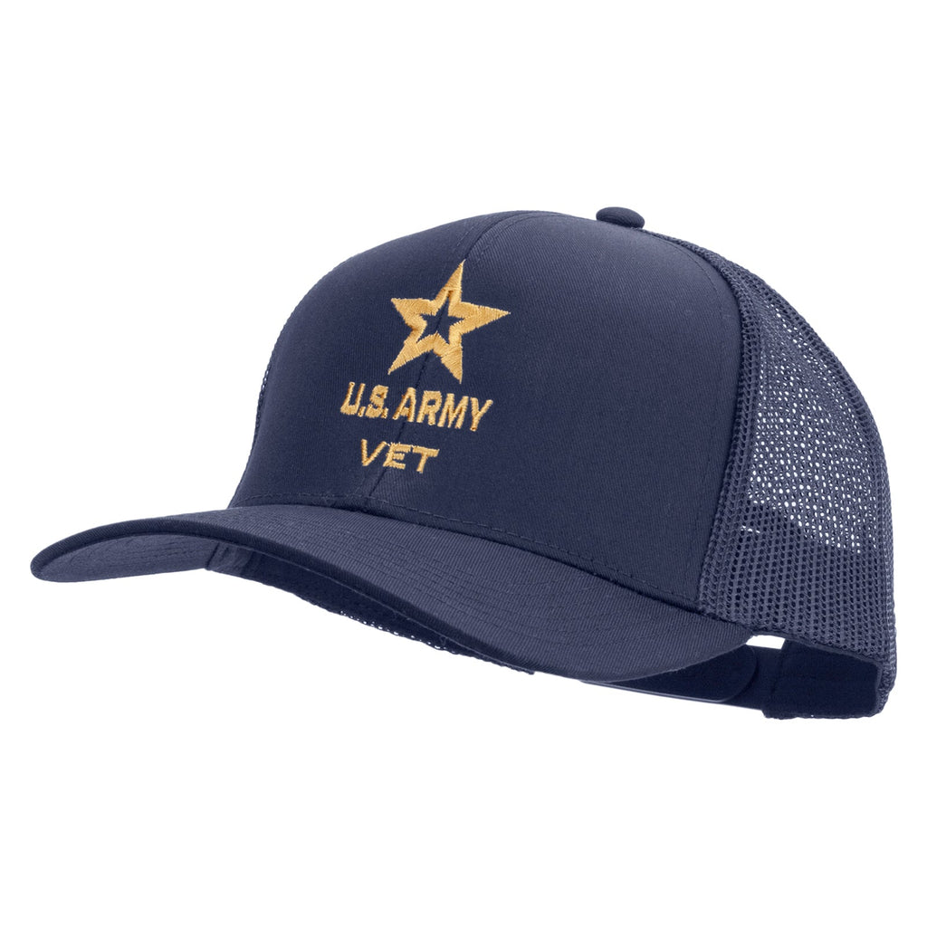 Star US Army Veteran Military Embroidered Solid Cotton Twill Mesh Prostyle Cap