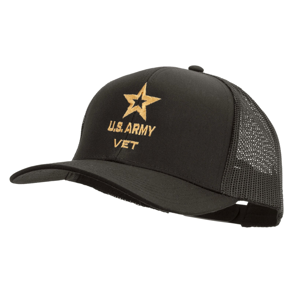 Star US Army Veteran Military Embroidered Solid Cotton Twill Mesh Prostyle Cap