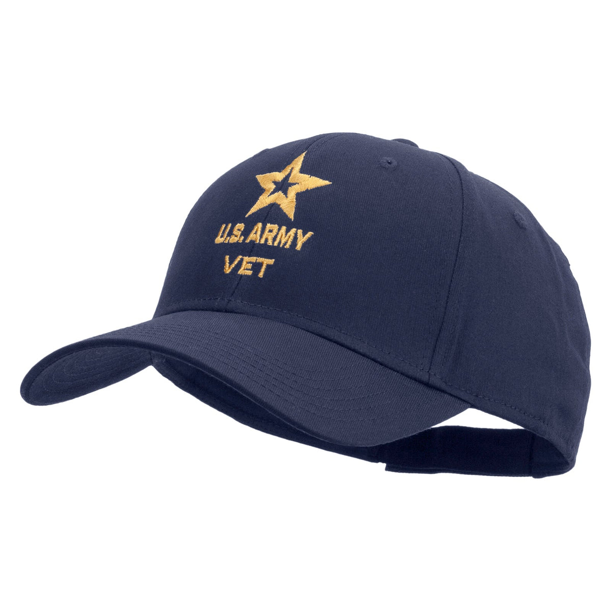 Star US Army Veteran Military Embroidered Solid Cotton Twill Low Profile Strap Cap