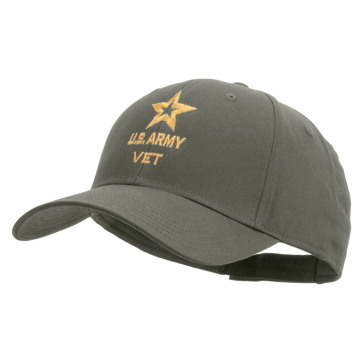 Star US Army Veteran Military Embroidered Solid Cotton Twill Low Profile Strap Cap
