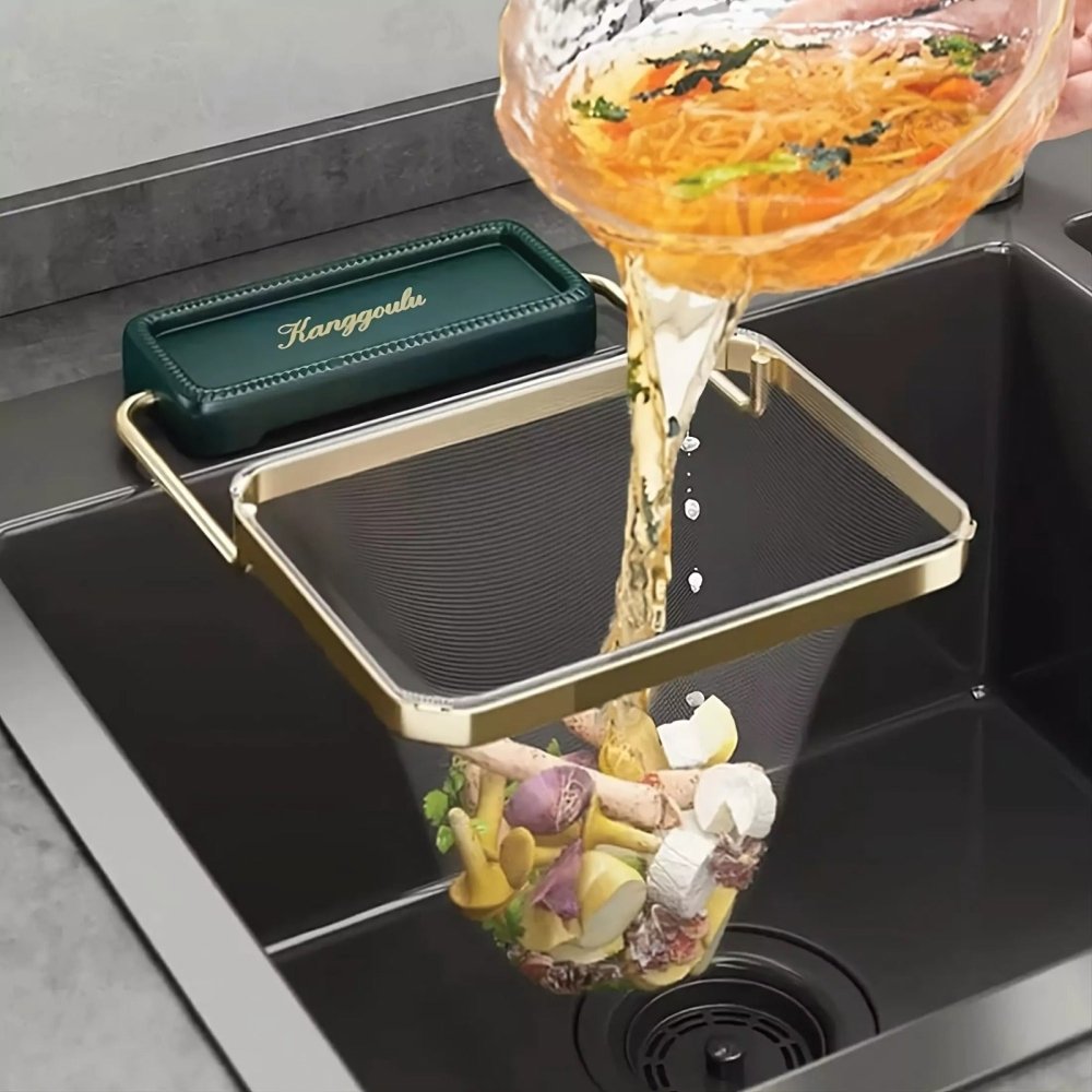 Foldable corner sink strainer basket for collecting kitchen food waste