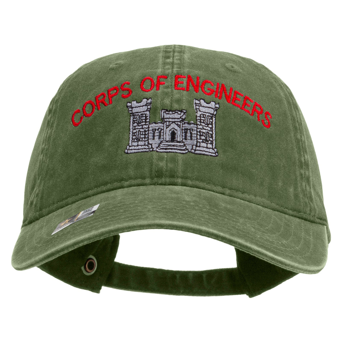 US Army Corps of Engineers Embroidered Washed Solid Pigment Dyed Cotton Twill Brass Buckle Cap