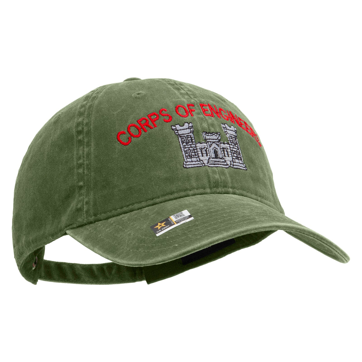 US Army Corps of Engineers Embroidered Washed Solid Pigment Dyed Cotton Twill Brass Buckle Cap