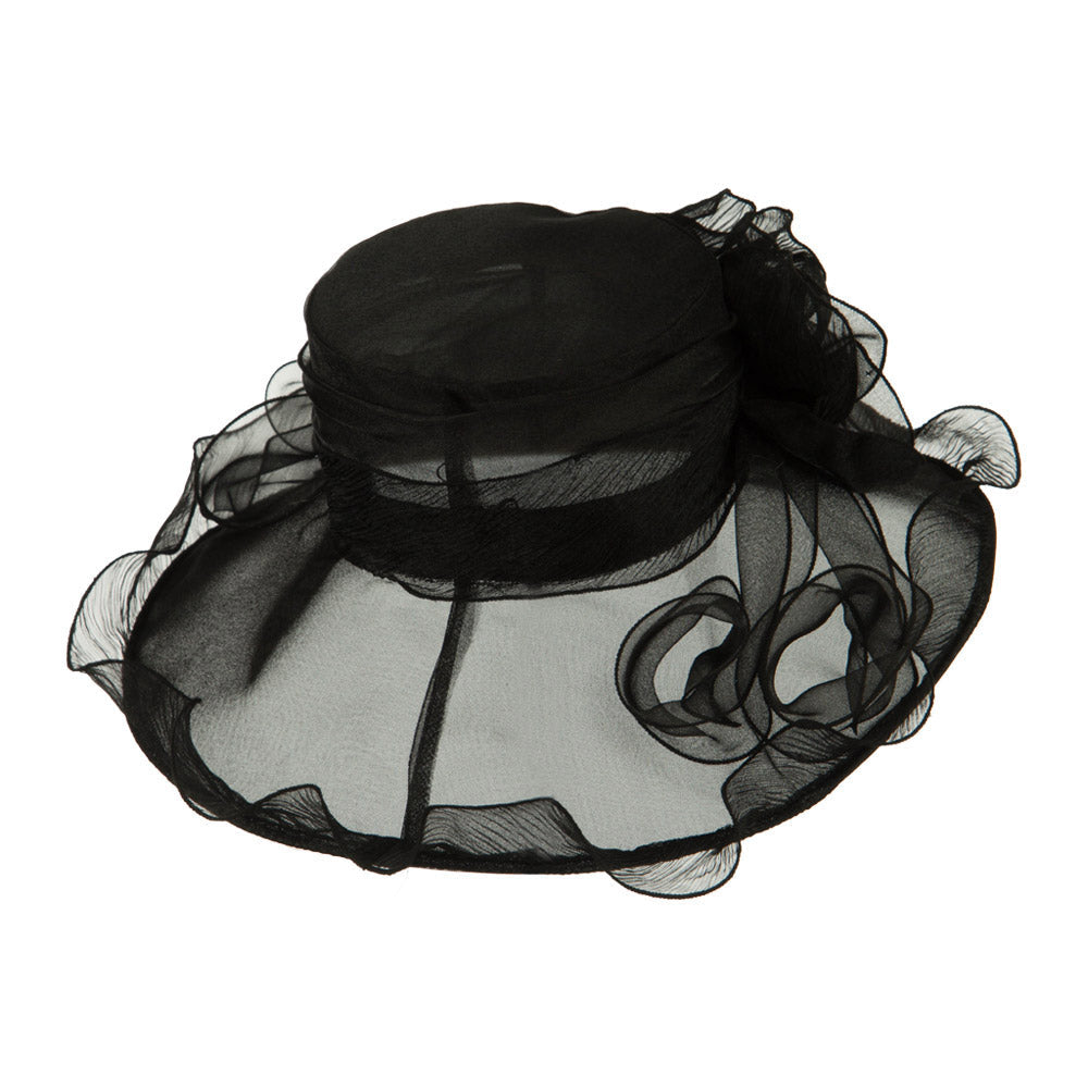 Pleated Trim Brim Ruffle Organza Hat