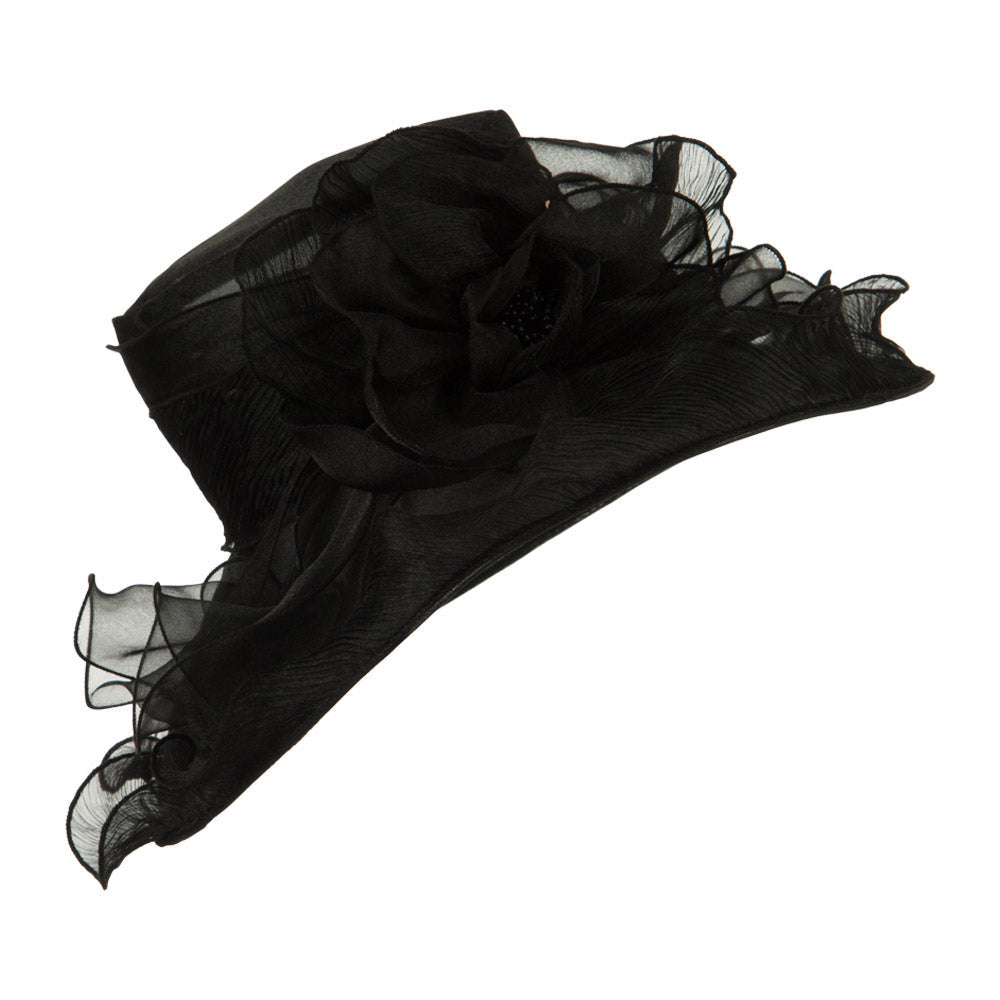 Pleated Trim Brim Ruffle Organza Hat