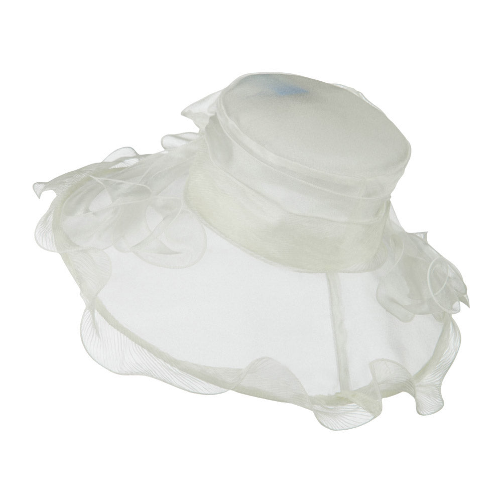 Pleated Trim Brim Ruffle Organza Hat