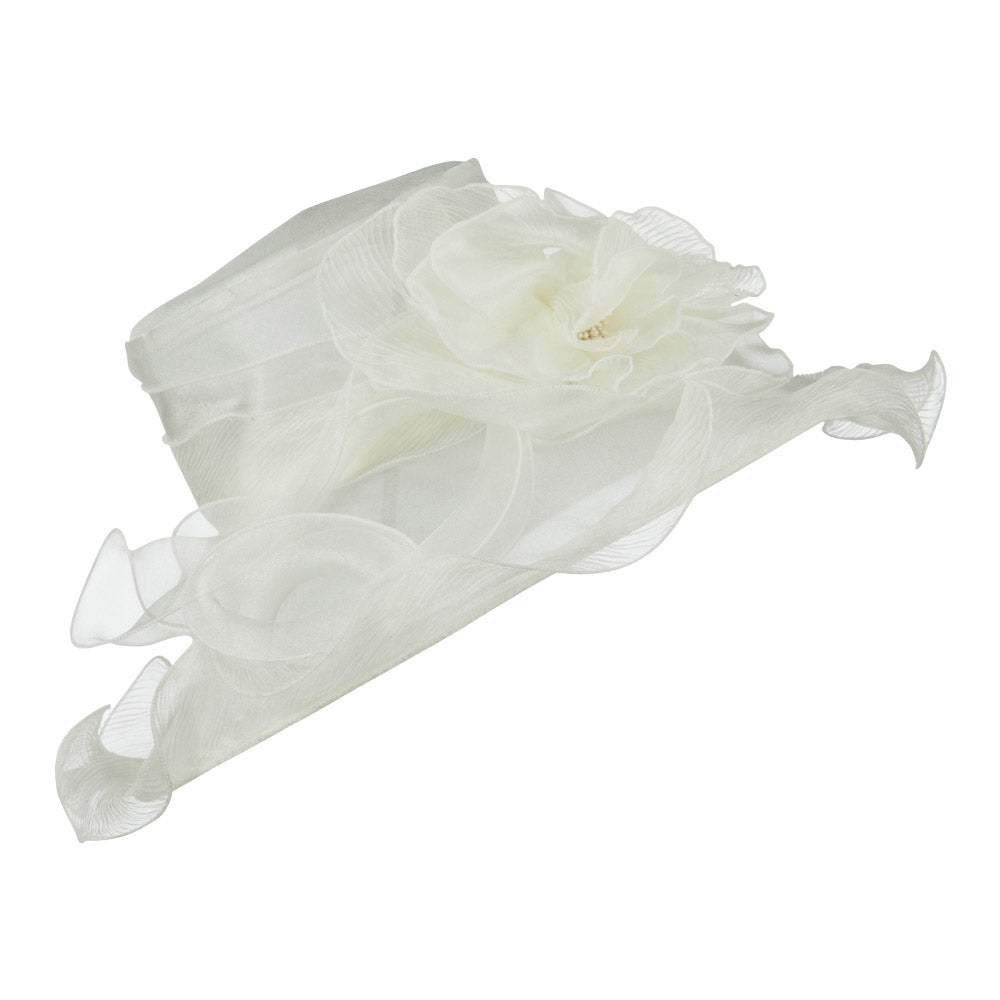Pleated Trim Brim Ruffle Organza Hat