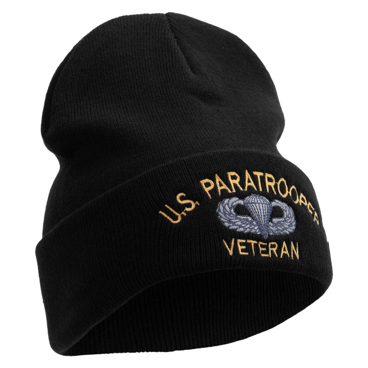 US Paratrooper Veteran Embroidered 12 Inch Long Knitted Beanie