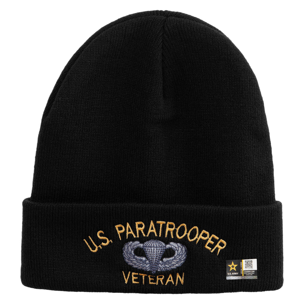 US Paratrooper Veteran Embroidered 12 Inch Long Knitted Beanie