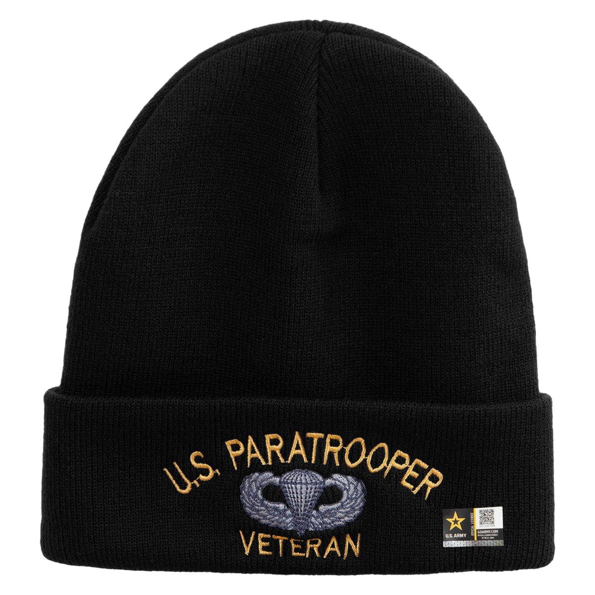 US Paratrooper Veteran Embroidered 12 Inch Long Knitted Beanie