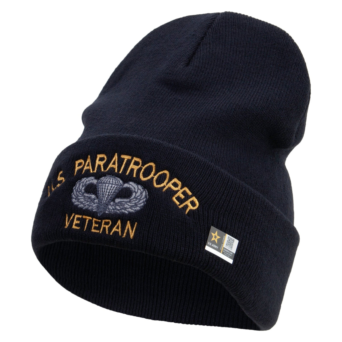 US Paratrooper Veteran Embroidered 12 Inch Long Knitted Beanie