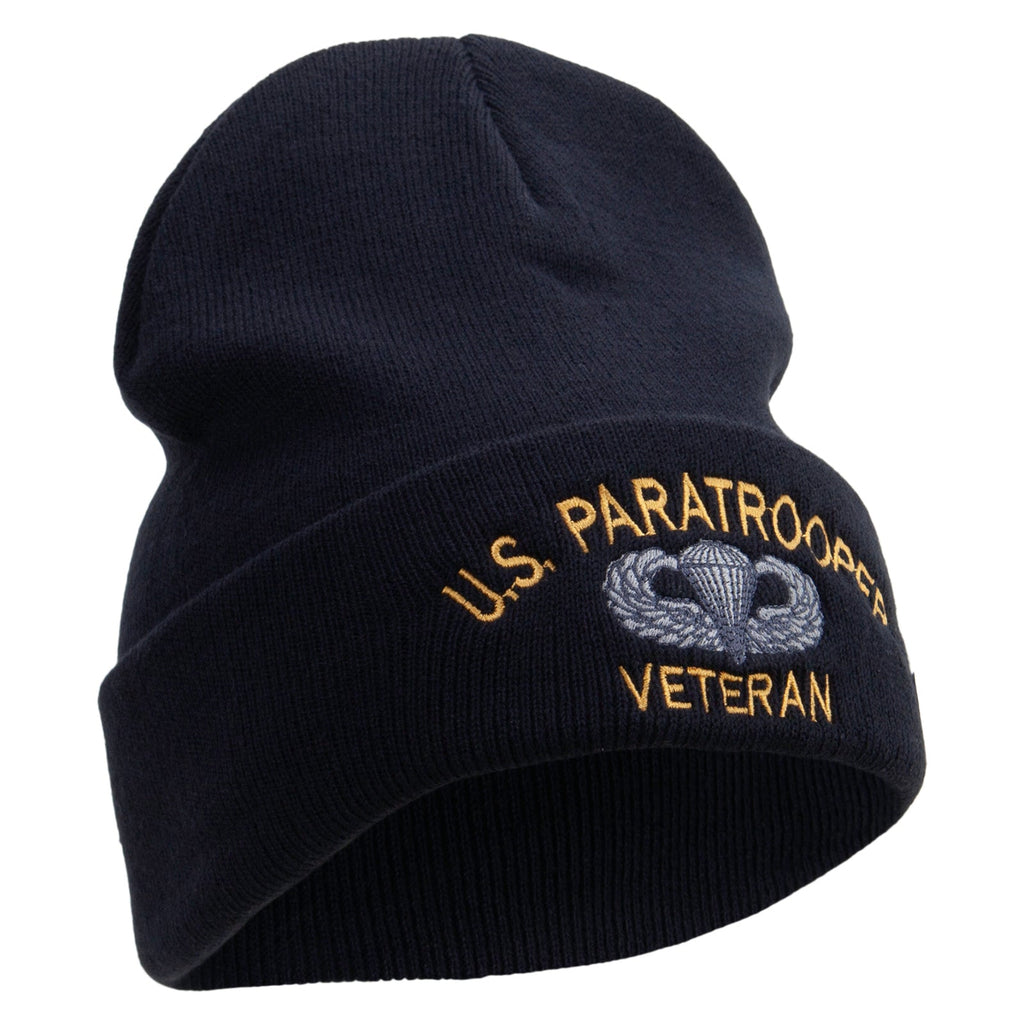 US Paratrooper Veteran Embroidered 12 Inch Long Knitted Beanie