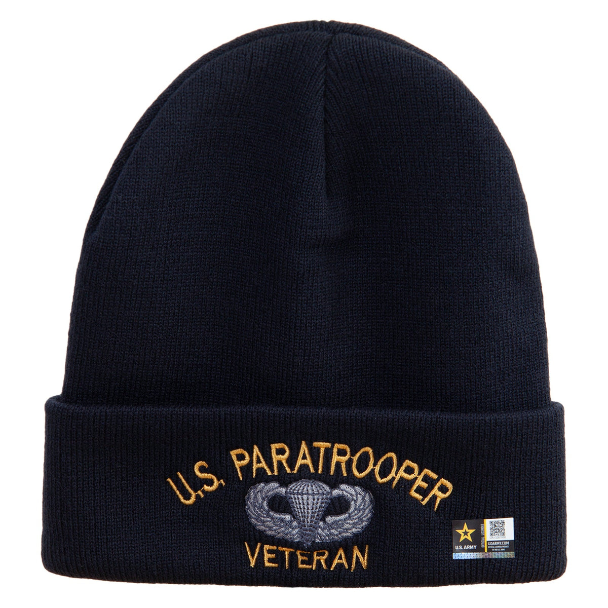 US Paratrooper Veteran Embroidered 12 Inch Long Knitted Beanie