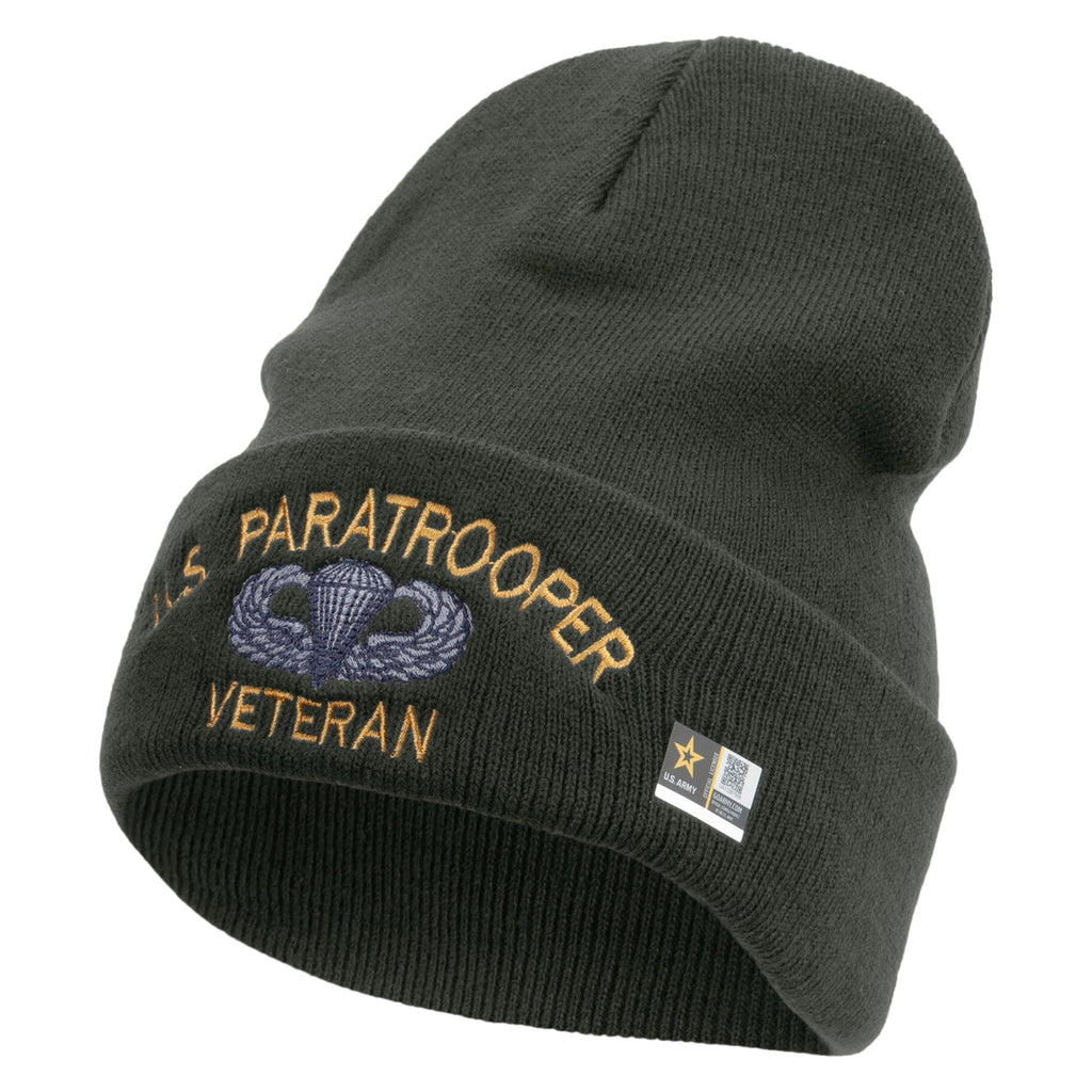US Paratrooper Veteran Embroidered 12 Inch Long Knitted Beanie