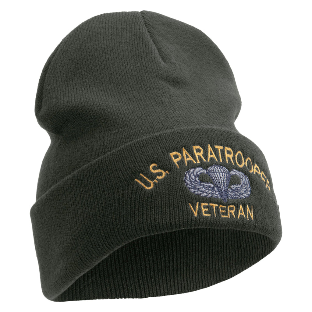 US Paratrooper Veteran Embroidered 12 Inch Long Knitted Beanie
