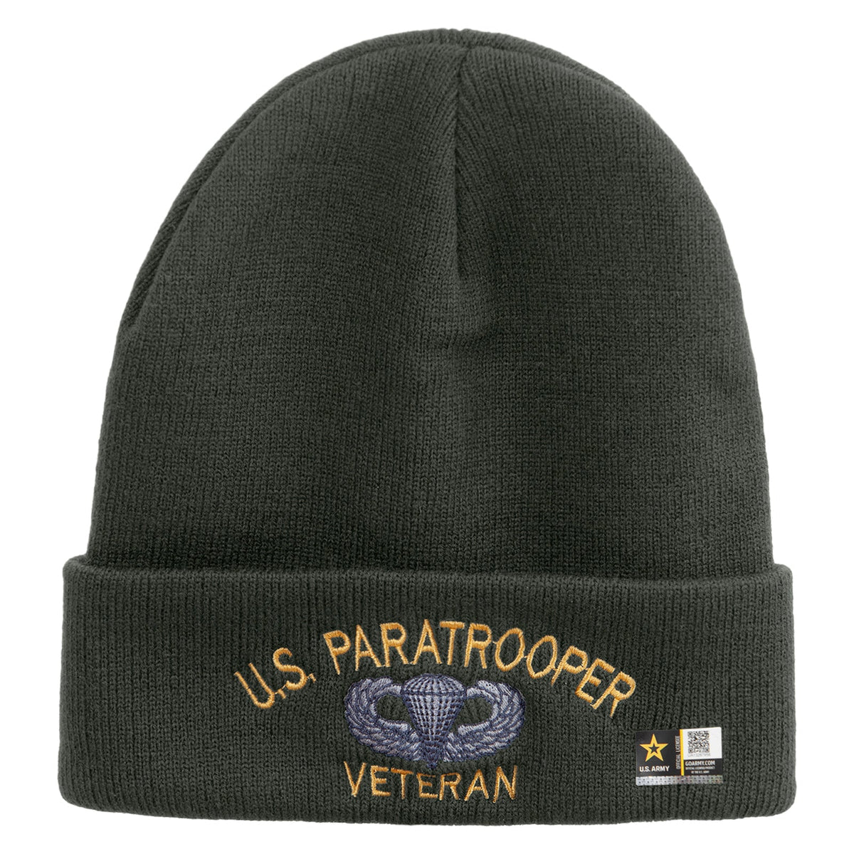 US Paratrooper Veteran Embroidered 12 Inch Long Knitted Beanie