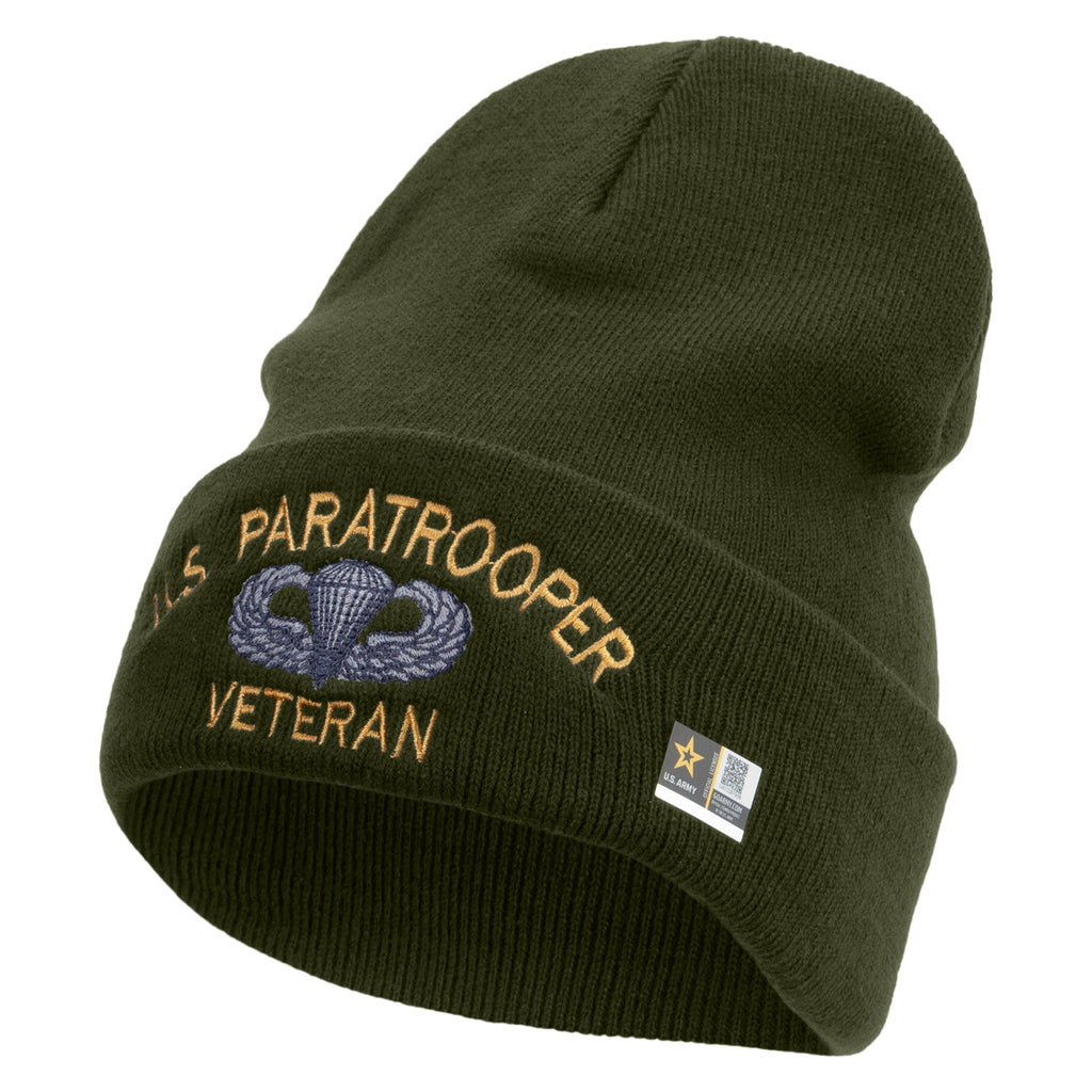 US Paratrooper Veteran Embroidered 12 Inch Long Knitted Beanie