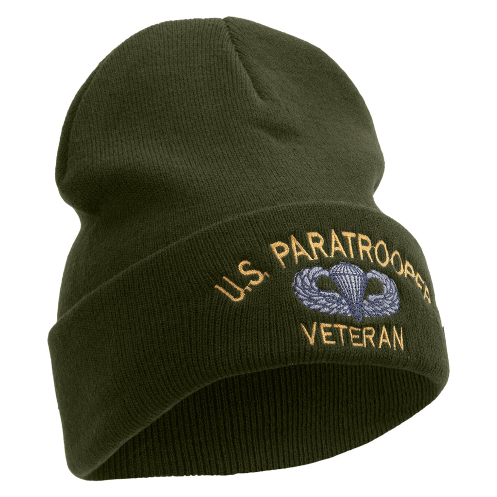US Paratrooper Veteran Embroidered 12 Inch Long Knitted Beanie