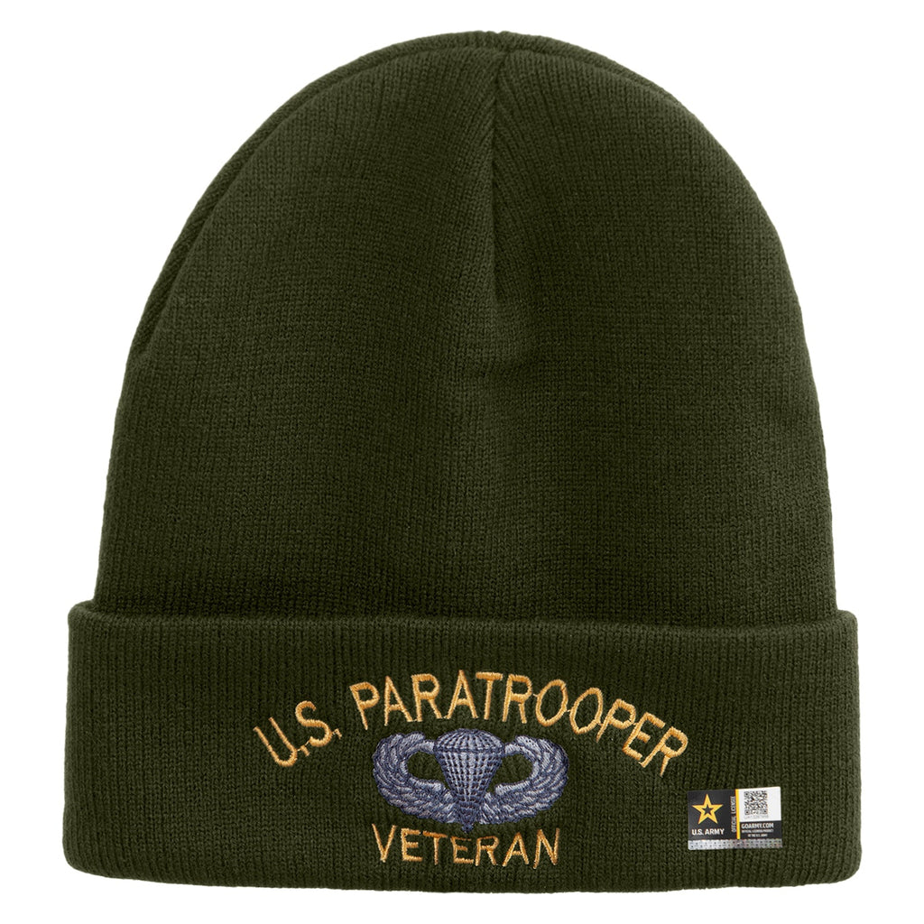 US Paratrooper Veteran Embroidered 12 Inch Long Knitted Beanie